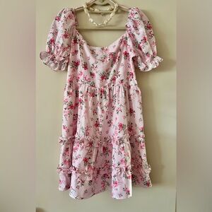 Altar'd State Pink Floral Ruffle Tiered Dress